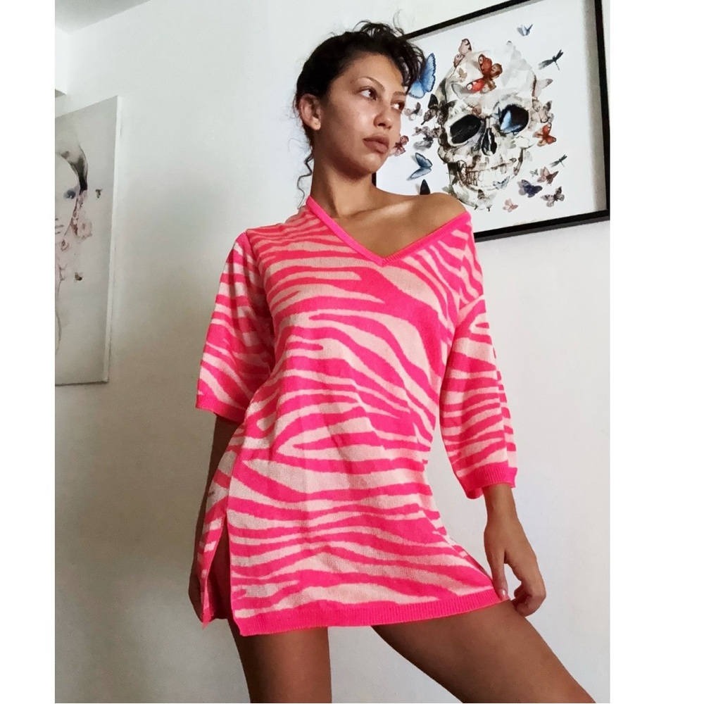 Zara Pink Zebra Knit Mini Dress 🦓❤︎🩷